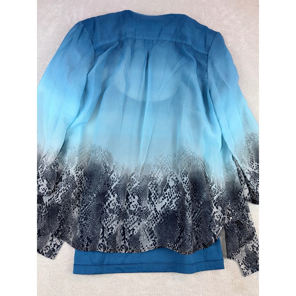 Covington Essentials Women's Medium Blue Ombre Snake Print Sheer Button Up‎ Top - Picture 3 of 8